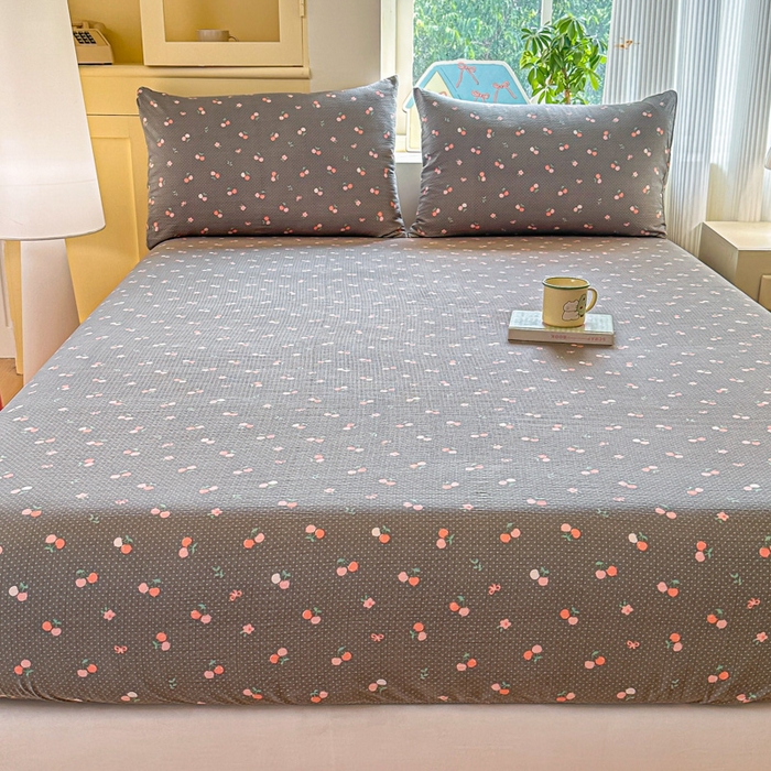 91家纺网 家纺一手货源 找家纺 温眠家纺 2025新款云感皱皱双层纱床笠 春樱