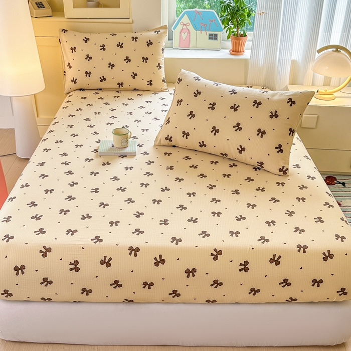 91家纺网 家纺一手货源 找家纺 温眠家纺 2025新款云感皱皱双层纱床笠 时光