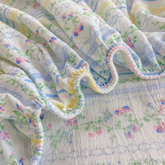 91家纺网 家纺一手货源 找家纺 温眠家纺 2025新款云感皱皱双层纱床笠 洛克庄园