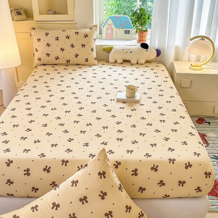 91家纺网 家纺一手货源 找家纺 温眠家纺 2025新款云感皱皱双层纱床笠 时光