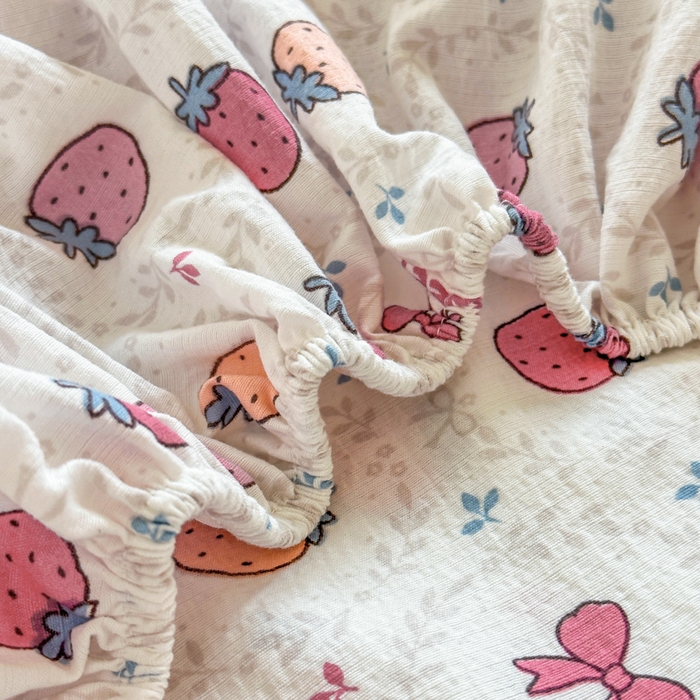 91家纺网 家纺一手货源 找家纺 温眠家纺 2025新款云感皱皱双层纱床笠 芝芝莓莓