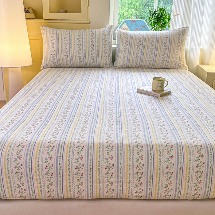 91家纺网 家纺一手货源 找家纺 温眠家纺 2025新款云感皱皱双层纱床笠 洛克庄园