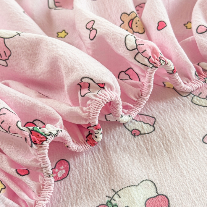 91家纺网 家纺一手货源 找家纺 温眠家纺 2025新款云感皱皱双层纱床笠 喵喵酱