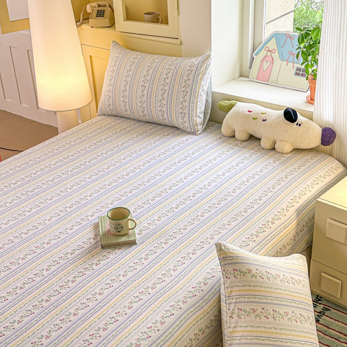 91家纺网 家纺一手货源 找家纺 温眠家纺 2025新款云感皱皱双层纱床笠 洛克庄园