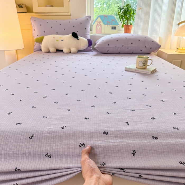 91家纺网 家纺一手货源 找家纺 温眠家纺 2025新款云感皱皱双层纱床笠 小资情调