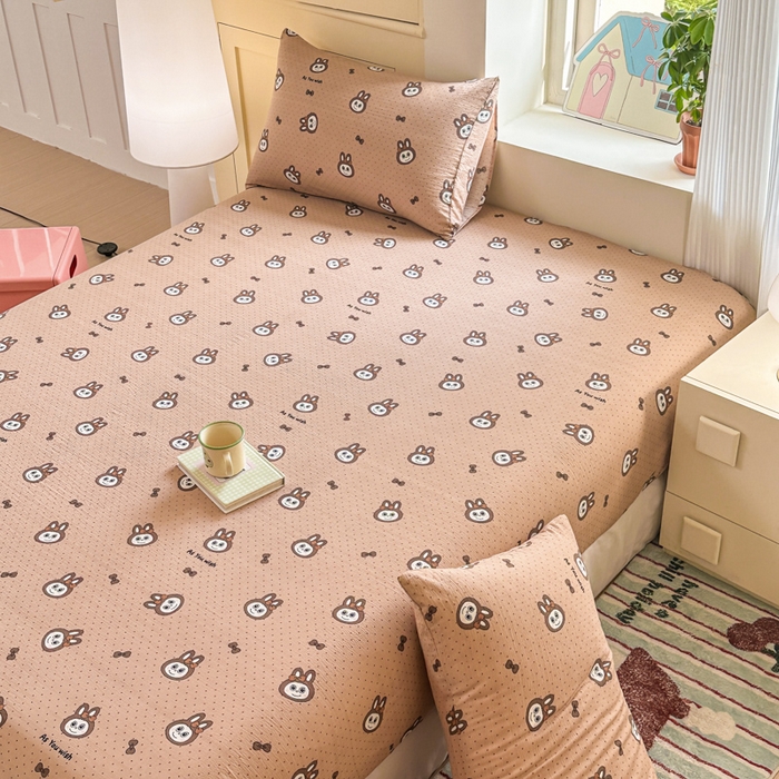 91家纺网 家纺一手货源 找家纺 温眠家纺 2025新款云感皱皱双层纱床笠 咖啡布布