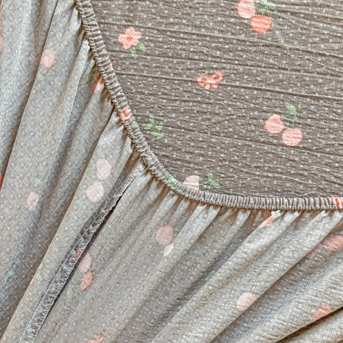 91家纺网 家纺一手货源 找家纺 温眠家纺 2025新款云感皱皱双层纱床笠 春樱