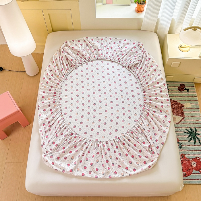 91家纺网 家纺一手货源 找家纺 温眠家纺 2025新款云感皱皱双层纱床笠 芝芝莓莓