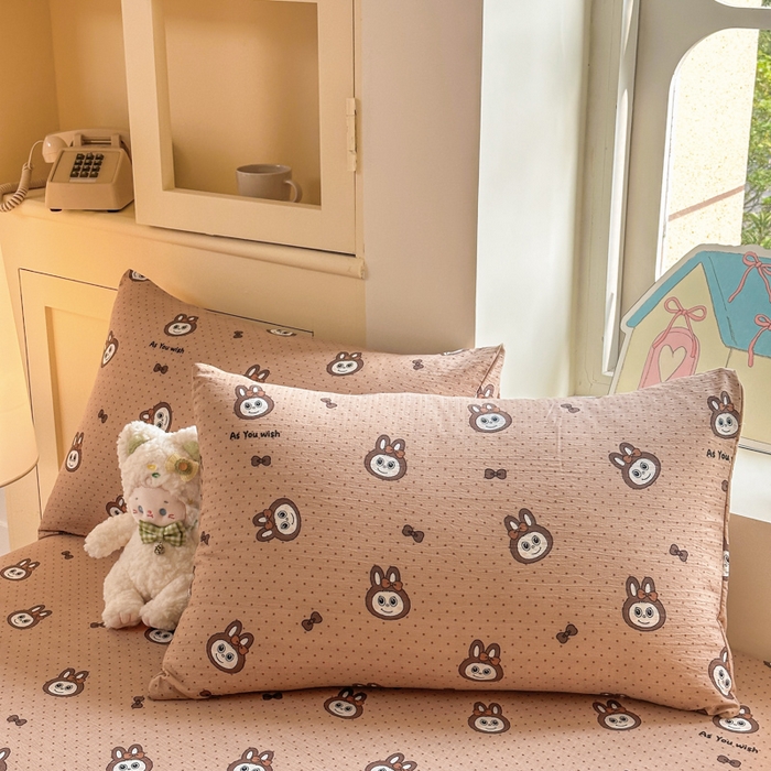 91家纺网 家纺一手货源 找家纺 温眠家纺 2025新款云感皱皱双层纱床笠 咖啡布布