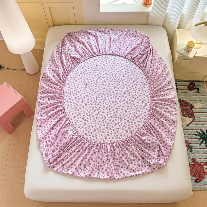 91家纺网 家纺一手货源 找家纺 温眠家纺 2025新款云感皱皱双层纱床笠 甜兔碎花