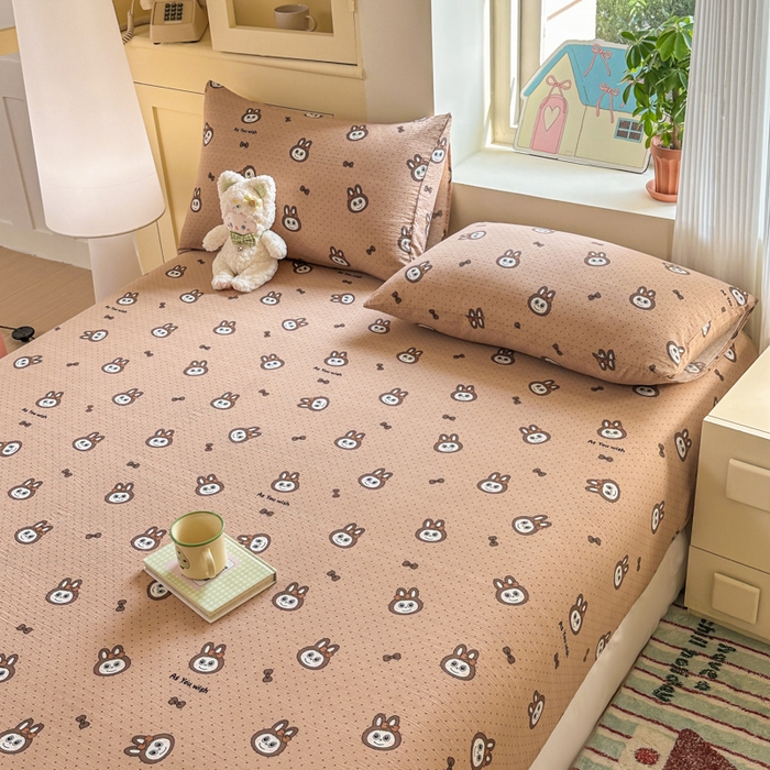 91家纺网 家纺一手货源 找家纺 温眠家纺 2025新款云感皱皱双层纱床笠 咖啡布布