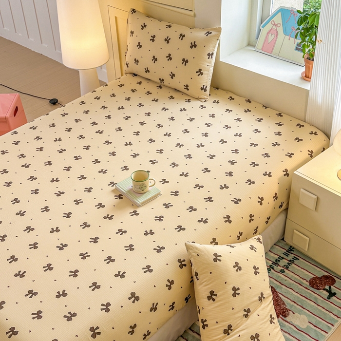 91家纺网 家纺一手货源 找家纺 温眠家纺 2025新款云感皱皱双层纱床笠 时光