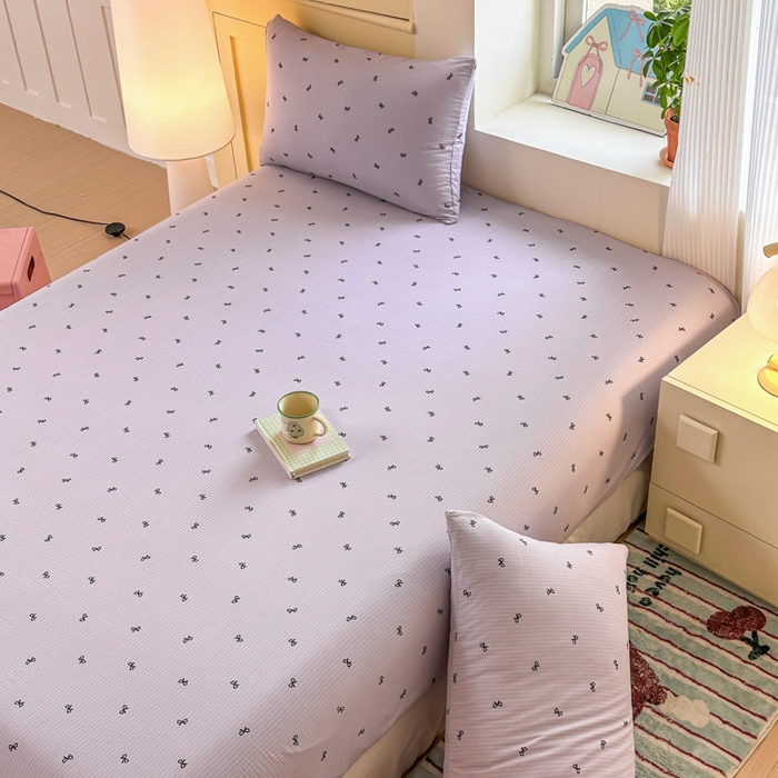 91家纺网 家纺一手货源 找家纺 温眠家纺 2025新款云感皱皱双层纱床笠 小资情调