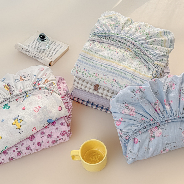 91家纺网 家纺一手货源 找家纺 温眠家纺 2025新款云感皱皱双层纱床笠 组合