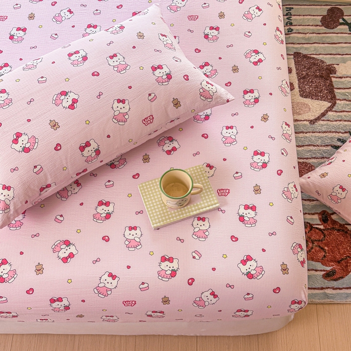 91家纺网 家纺一手货源 找家纺 温眠家纺 2025新款云感皱皱双层纱床笠 喵喵酱