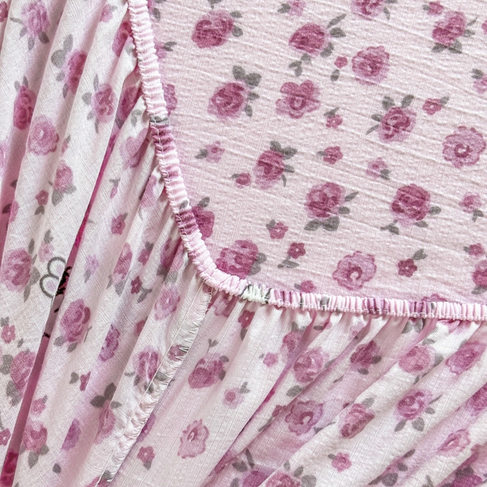 91家纺网 家纺一手货源 找家纺 温眠家纺 2025新款云感皱皱双层纱床笠 甜兔碎花