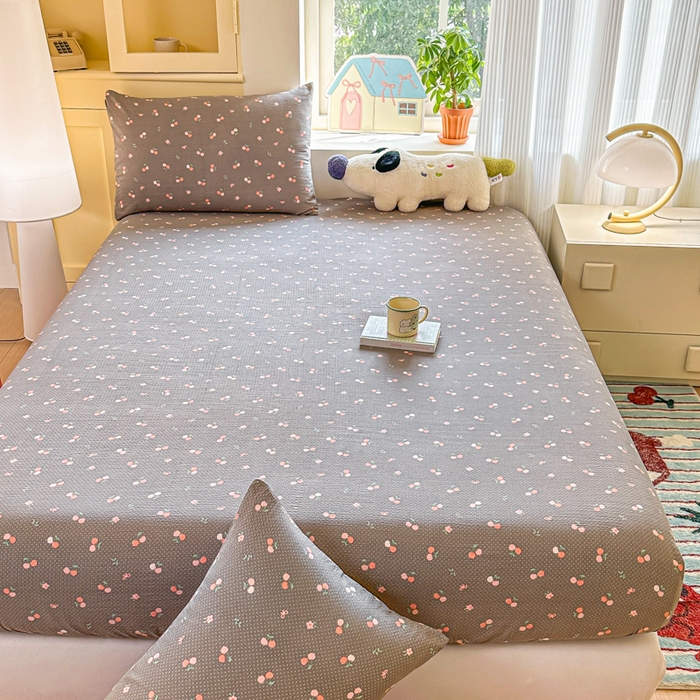 91家纺网 家纺一手货源 找家纺 温眠家纺 2025新款云感皱皱双层纱床笠 春樱