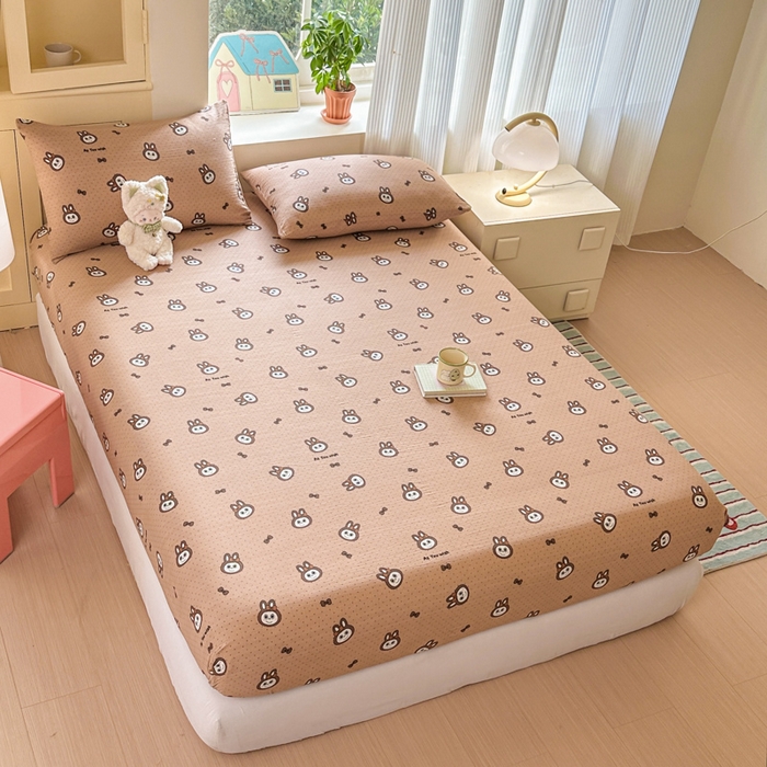 91家纺网 家纺一手货源 找家纺 温眠家纺 2025新款云感皱皱双层纱床笠 咖啡布布