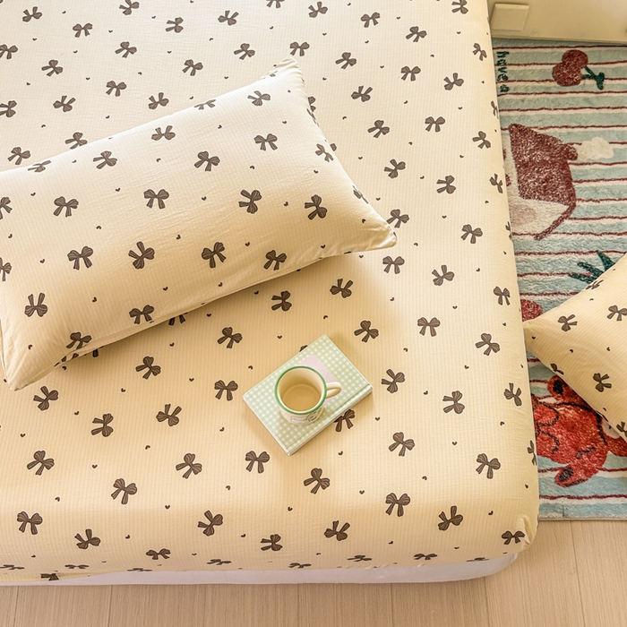 91家纺网 家纺一手货源 找家纺 温眠家纺 2025新款云感皱皱双层纱床笠 时光