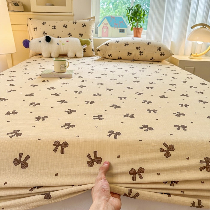 91家纺网 家纺一手货源 找家纺 温眠家纺 2025新款云感皱皱双层纱床笠 时光