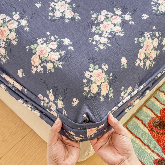 91家纺网 家纺一手货源 找家纺 温眠家纺 2025新款云感皱皱双层纱床笠 花簇