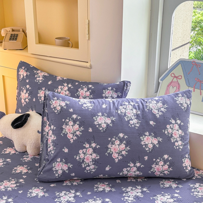 91家纺网 家纺一手货源 找家纺 温眠家纺 2025新款云感皱皱双层纱床笠 花簇