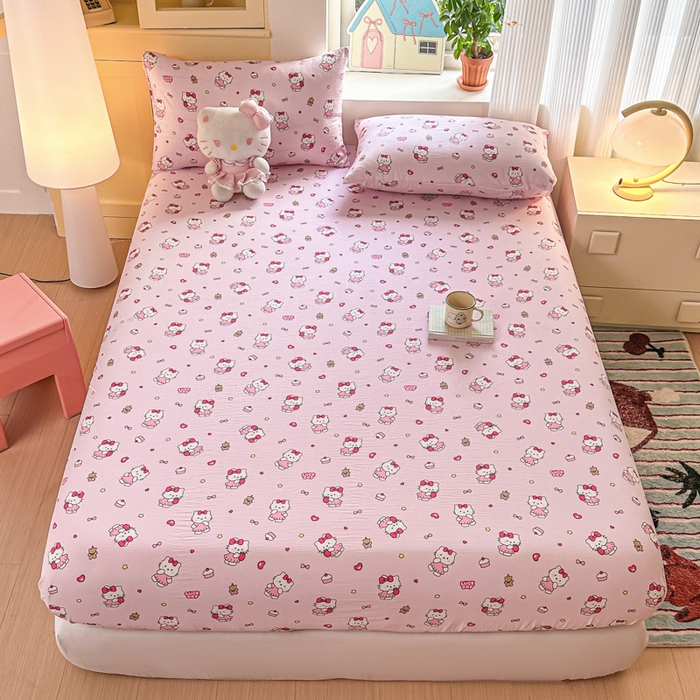 91家纺网 家纺一手货源 找家纺 温眠家纺 2025新款云感皱皱双层纱床笠 喵喵酱