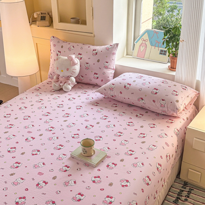 91家纺网 家纺一手货源 找家纺 温眠家纺 2025新款云感皱皱双层纱床笠 喵喵酱