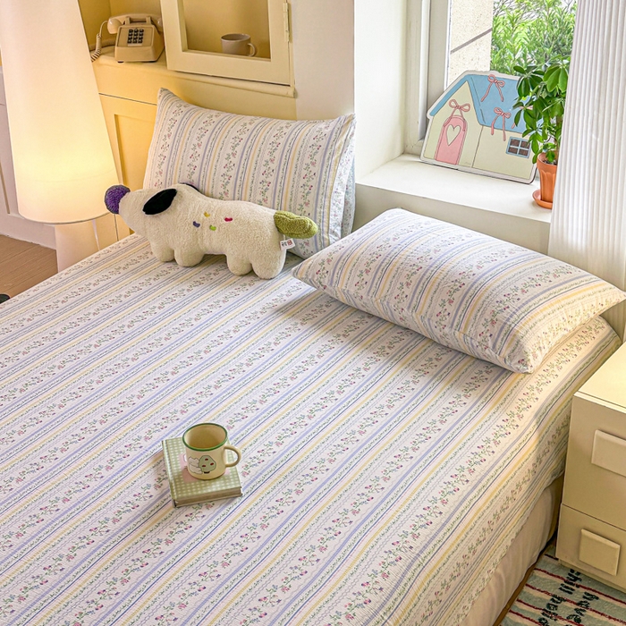 91家纺网 家纺一手货源 找家纺 温眠家纺 2025新款云感皱皱双层纱床笠 洛克庄园