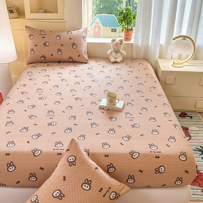 91家纺网 家纺一手货源 找家纺 温眠家纺 2025新款云感皱皱双层纱床笠 咖啡布布