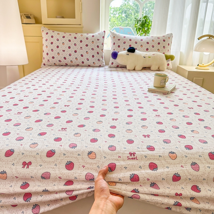 91家纺网 家纺一手货源 找家纺 温眠家纺 2025新款云感皱皱双层纱床笠 芝芝莓莓