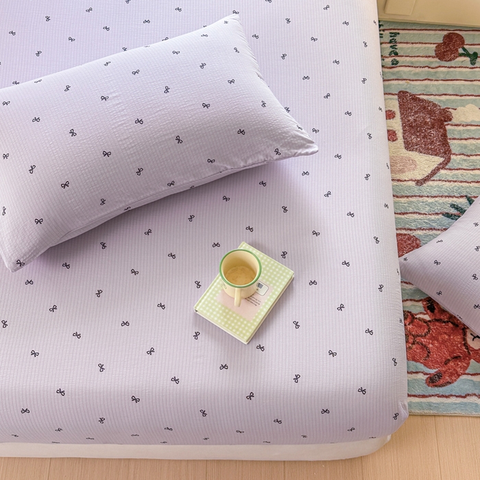 91家纺网 家纺一手货源 找家纺 温眠家纺 2025新款云感皱皱双层纱床笠 小资情调