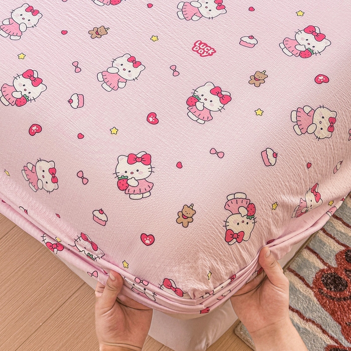 91家纺网 家纺一手货源 找家纺 温眠家纺 2025新款云感皱皱双层纱床笠 喵喵酱