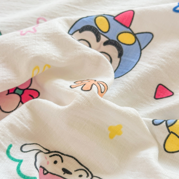 91家纺网 家纺一手货源 找家纺 温眠家纺 2025新款云感皱皱双层纱床笠 快乐家族