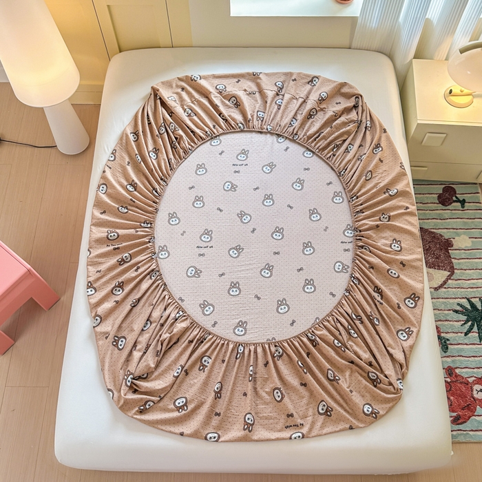 91家纺网 家纺一手货源 找家纺 温眠家纺 2025新款云感皱皱双层纱床笠 咖啡布布