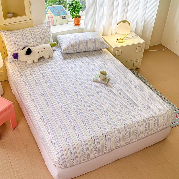 91家纺网 家纺一手货源 找家纺 温眠家纺 2025新款云感皱皱双层纱床笠 洛克庄园