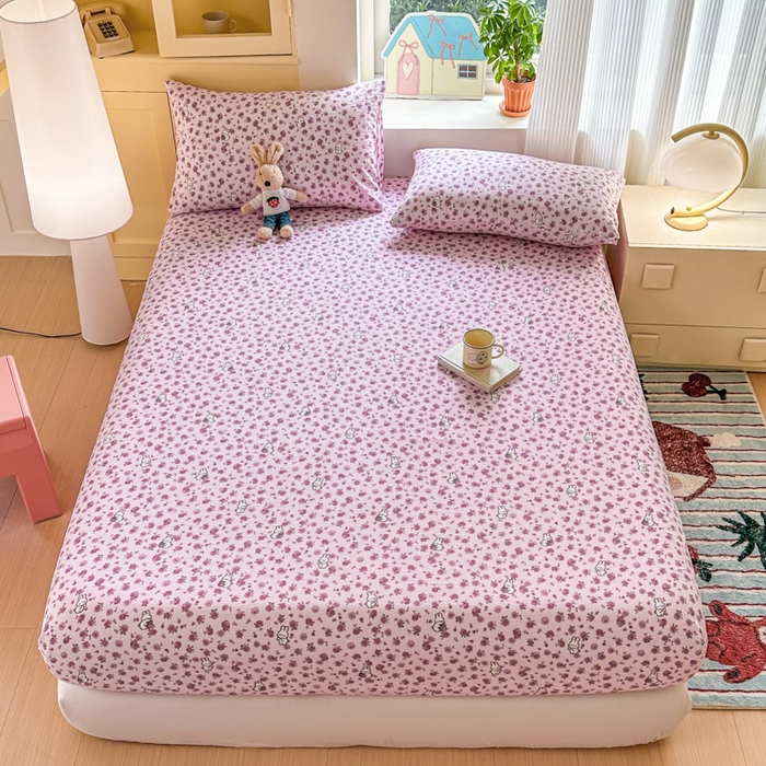 91家纺网 家纺一手货源 找家纺 温眠家纺 2025新款云感皱皱双层纱床笠 甜兔碎花