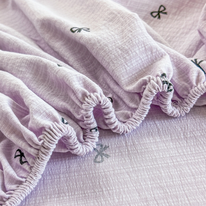 91家纺网 家纺一手货源 找家纺 温眠家纺 2025新款云感皱皱双层纱床笠 小资情调