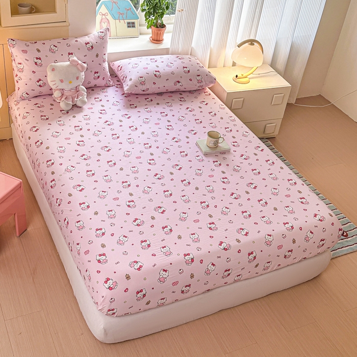 91家纺网 家纺一手货源 找家纺 温眠家纺 2025新款云感皱皱双层纱床笠 喵喵酱