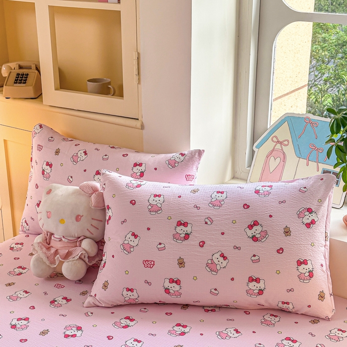 91家纺网 家纺一手货源 找家纺 温眠家纺 2025新款云感皱皱双层纱床笠 喵喵酱