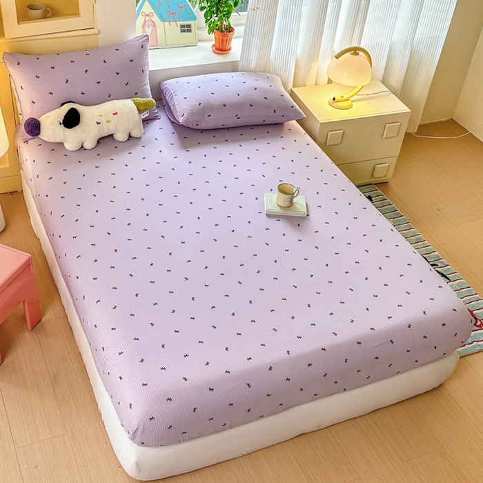 91家纺网 家纺一手货源 找家纺 温眠家纺 2025新款云感皱皱双层纱床笠 小资情调