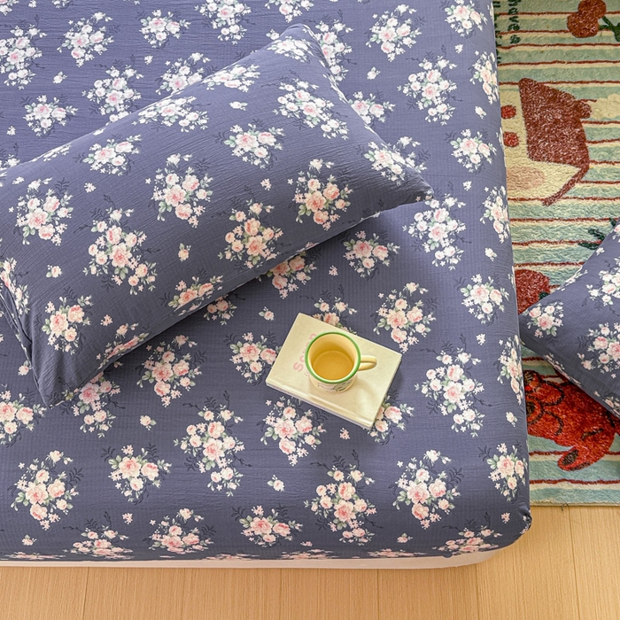 91家纺网 家纺一手货源 找家纺 温眠家纺 2025新款云感皱皱双层纱床笠 花簇