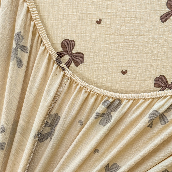 91家纺网 家纺一手货源 找家纺 温眠家纺 2025新款云感皱皱双层纱床笠 时光