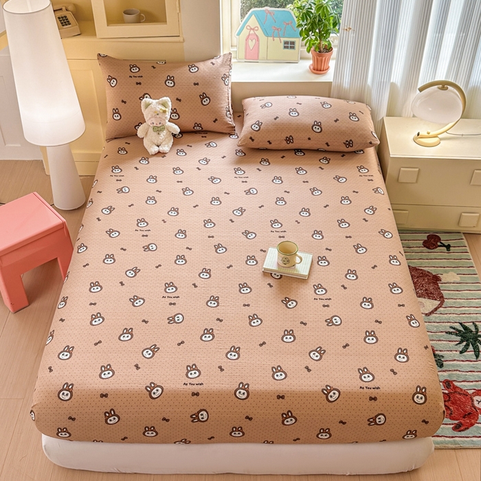 温眠家纺 2025新款云感皱皱双层纱床笠 咖啡布布