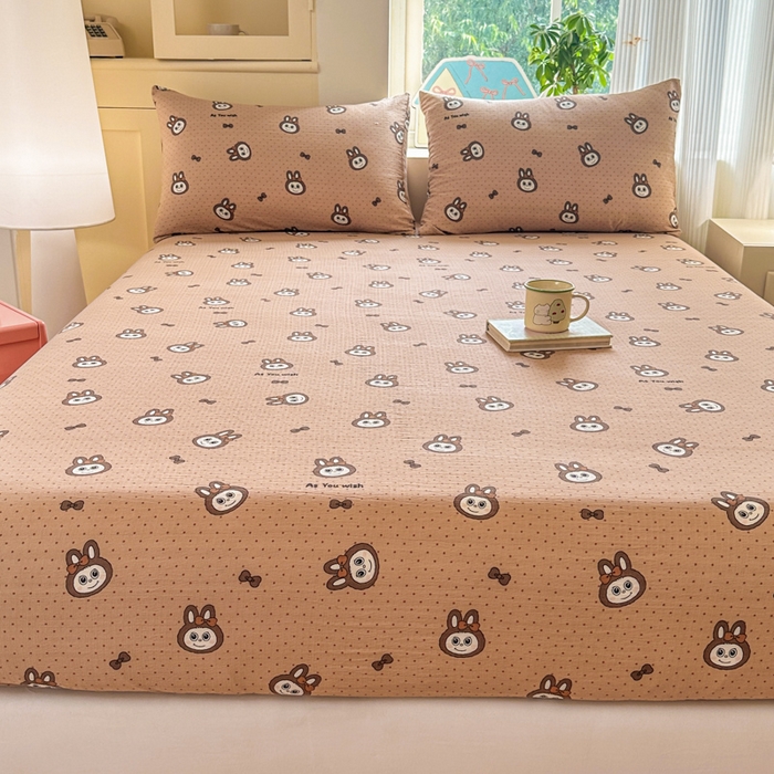 91家纺网 家纺一手货源 找家纺 温眠家纺 2025新款云感皱皱双层纱床笠 咖啡布布