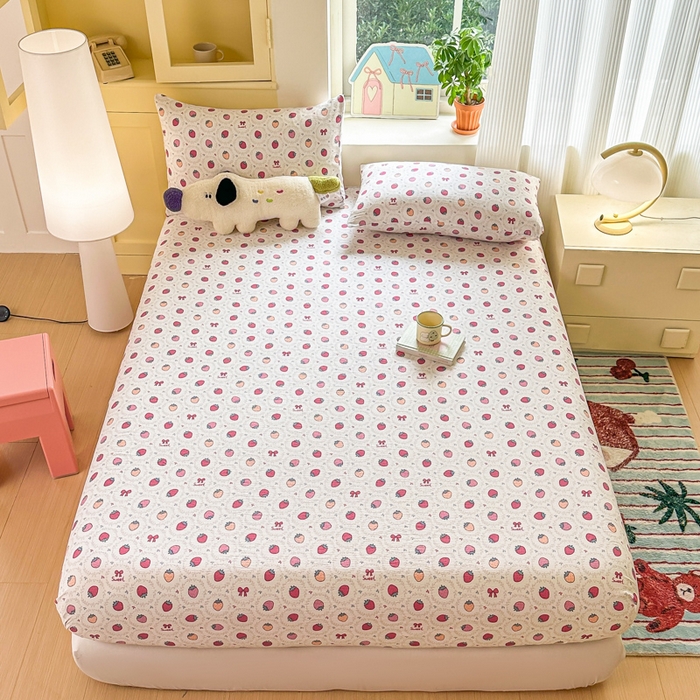 91家纺网 家纺一手货源 找家纺 温眠家纺 2025新款云感皱皱双层纱床笠 芝芝莓莓