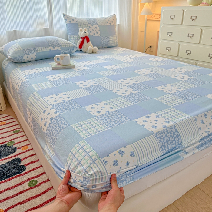 91家纺网 家纺一手货源 找家纺 （总）温眠家纺 2025新款高克重云感双层纱床笠三件套学生床二件套床笠单品