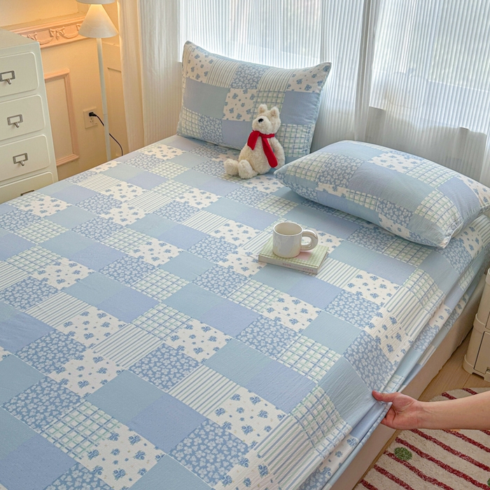 91家纺网 家纺一手货源 找家纺 （总）温眠家纺 2025新款高克重云感双层纱床笠三件套学生床二件套床笠单品