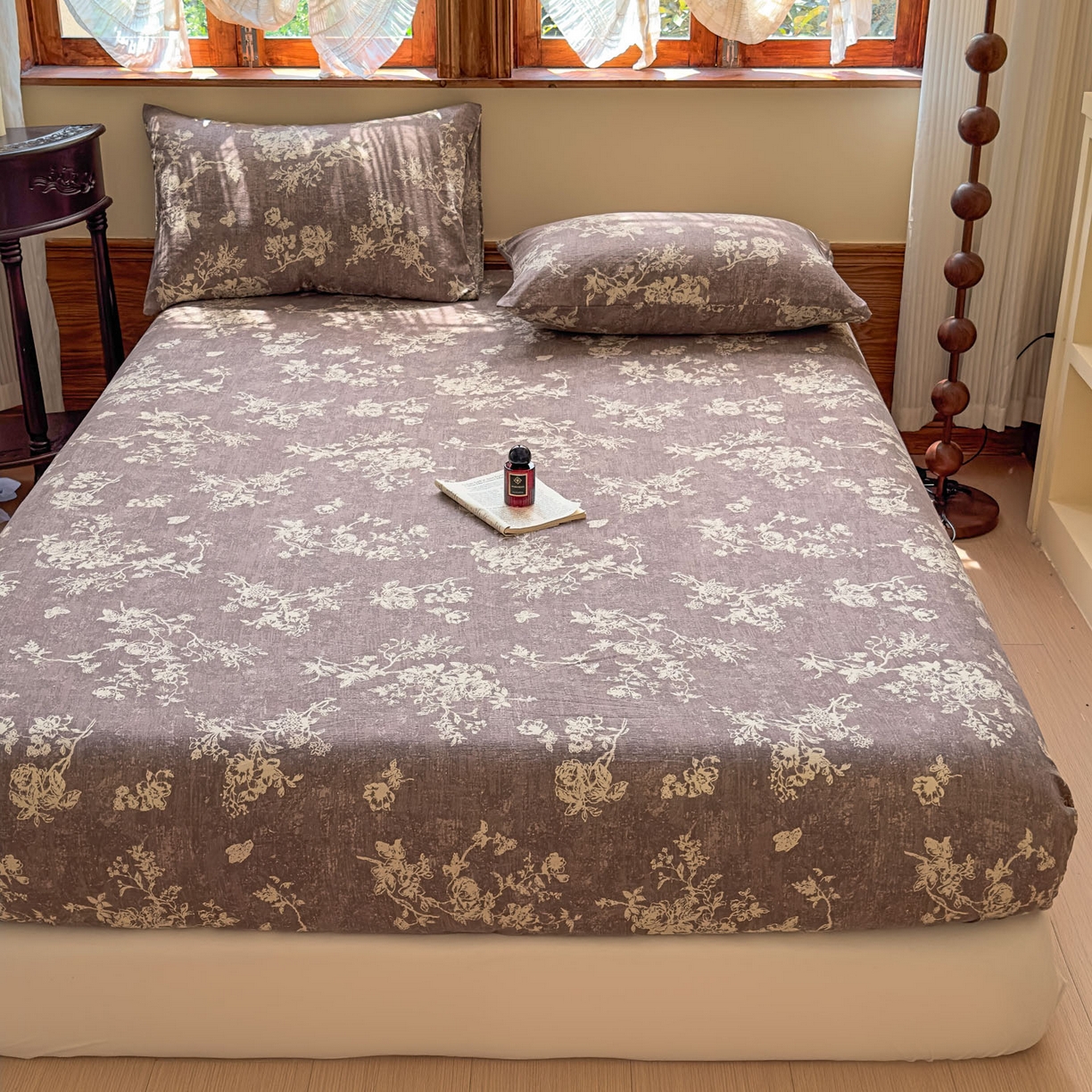 91家纺网 家纺一手货源 找家纺 温眠家纺 2025新款双层纱单件床笠床单 月华绣影