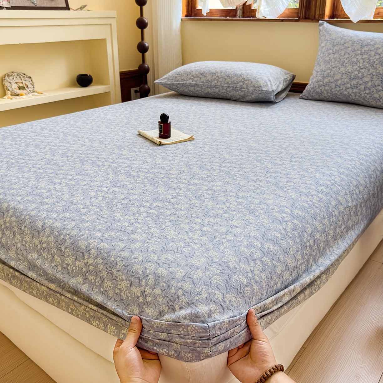 91家纺网 家纺一手货源 找家纺 温眠家纺 2025新款双层纱单件床笠床单 南亭晚风